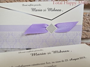 Invitatie de botez baroc mov cu model argintiu si funda - cod 5563 [1]