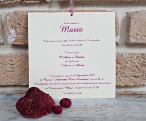 Invitatie de botez delicata crem / bej cu flori roz si model de dantela - cod 5557 [2]