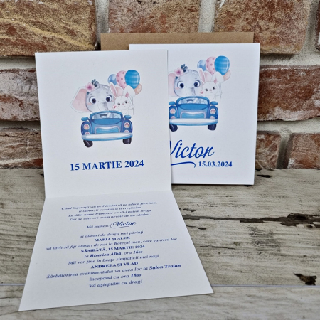 Invitatie de botez clasica albastra cu elefant - cod 603 [2]