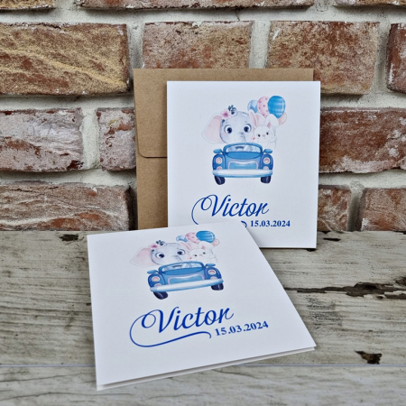 Nunta - Invitatie de botez clasica albastra cu elefant - cod 603