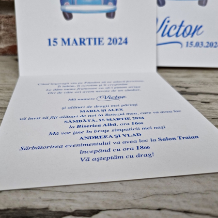 Invitatie de botez clasica albastra cu elefant - cod 603 [3]
