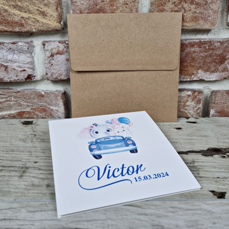 Invitatie de botez clasica albastra cu elefant - cod 603 [1]