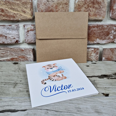Invitatie de botez clasica albastra cu tigru - cod 605 [1]