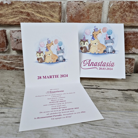 Invitatie de botez clasica multicolora cu animalute - cod 604 [2]
