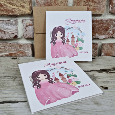 Nunta - Invitatie de botez clasica roz cu printesa - cod 601