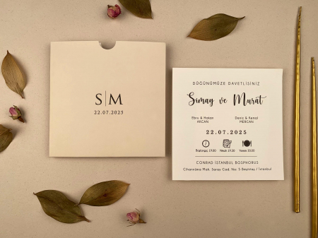 Nunta - Invitatie de nunta clasica maro cu plic crem - cod 12270