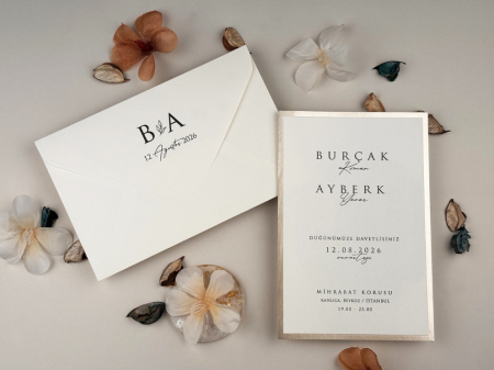 Nunta - Invitatie de nunta eleganta alba cu auriu - cod 13313