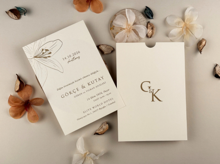 Nunta - Invitatie de nunta eleganta alba cu floare - cod 13310