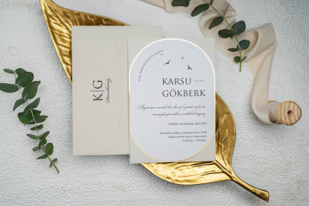 Nunta - Invitatie de nunta eleganta crem cu auriu - cod 9254