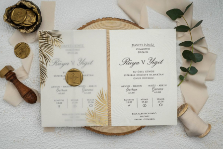 Nunta - Invitatie de nunta eleganta crem / bej cu model auriu - cod 9328