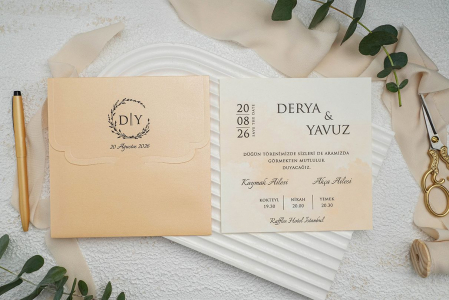 Invitatie de nunta eleganta crem / bej cu plic portocaliu - cod 9306 [1]