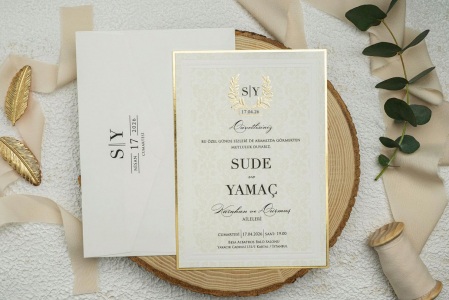 Nunta - Invitatie de nunta eleganta crem cu auriu - cod 9264