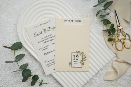 Nunta - Invitatie de nunta eleganta crem cu fereastra - cod 9271