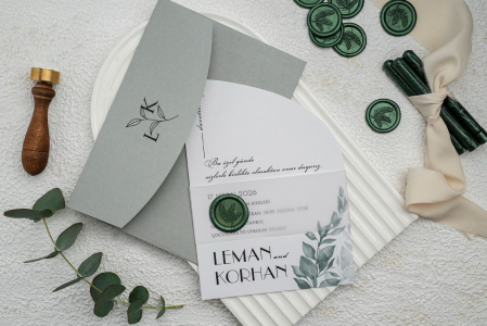 Nunta - Invitatie de nunta eleganta arcada cu frunze - cod 9273