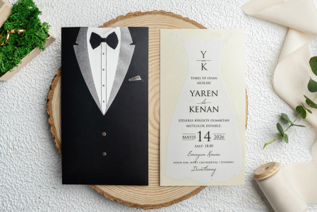 Nunta - Invitatie de nunta eleganta crem cu miri - cod 9347