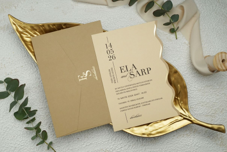 Nunta - Invitatie de nunta eleganta crem cu plic maro - cod 9252
