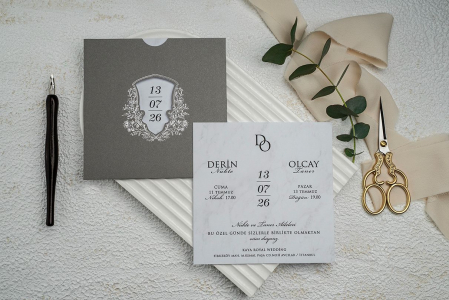 Nunta - Invitatie de nunta eleganta gri cu accente argintii- cod 9291
