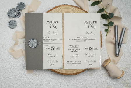 Nunta - Invitatie de nunta eleganta gri cu accente silver - cod 9276