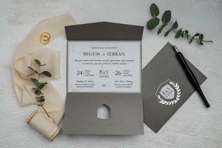 Nunta - Invitatie de nunta eleganta gri cu argintiu - cod 9304