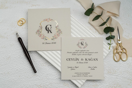 Nunta - Invitatie de nunta eleganta gri inflorata - cod 9289