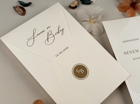Invitatie de nunta eleganta ivory cu dungi sidefate - cod 96935 [2]