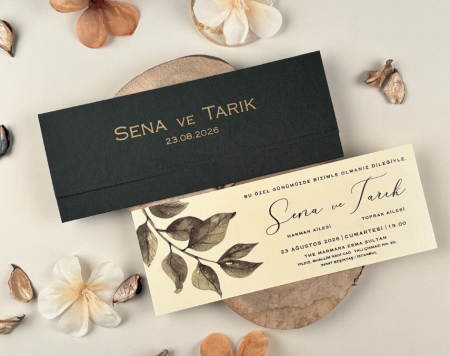 Nunta - Invitatie de nunta eleganta ivory cu model de frunze - cod 85859