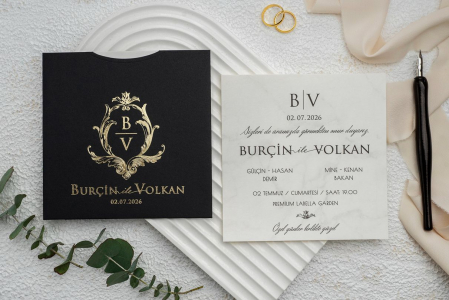Nunta - Invitatie de nunta eleganta neagra - cod 9236