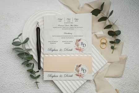 Nunta - Invitatie de nunta eleganta tip plic crem - cod 9362