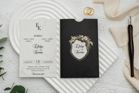 Nunta - Invitatie de nunta eleganta neagra cu auriu - cod 9295