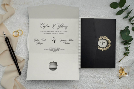 Invitatie de nunta eleganta neagra cu auriu- cod 9318 [1]