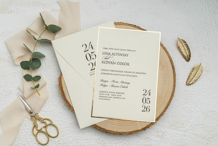 Nunta - Invitatie de nunta eleganta tip crem cu plic - cod 9262