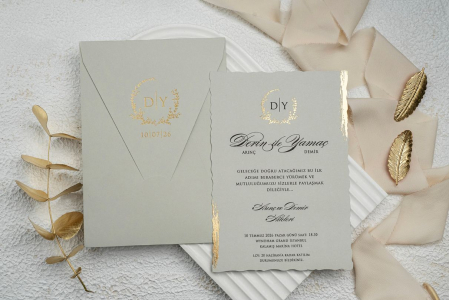 Nunta - Invitatie de nunta eleganta tip crem cu plic - cod 9263