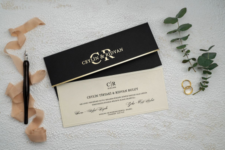 Nunta - Invitatie de nunta eleganta tip crem cu plic negru - cod 9259