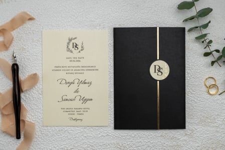 Invitatie de nunta eleganta tip crem cu plic negru - cod 9266 [1]