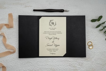 Invitatie de nunta eleganta tip crem cu plic negru - cod 9266 [2]
