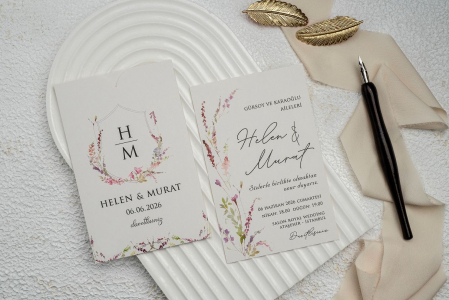 Nunta - Invitatie de nunta eleganta gri florala - cod 9268