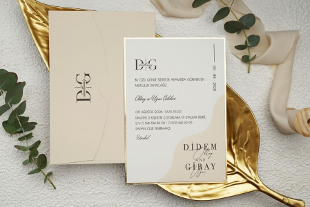 Nunta - Invitatie de nunta eleganta tip cu plic crem - cod 9249