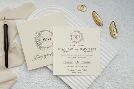 Invitatie de nunta eleganta tip cu plic crem - cod 9286 [1]