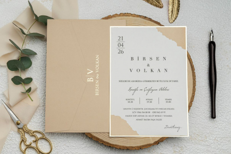 Nunta - Invitatie de nunta eleganta tip cu plic maro - cod 9247