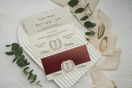 Nunta - Invitatie de nunta eleganta tip plic maro - cod 9359