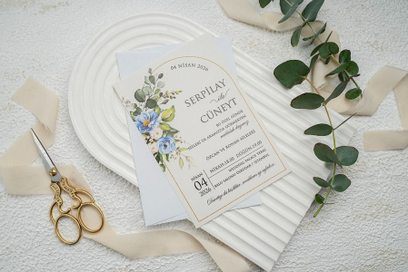 Invitatie de nunta florala alba cu albastru - cod 9339 [1]