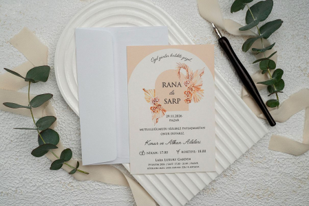 Nunta - Invitatie de nunta florala alba cu roz somon - cod 9341