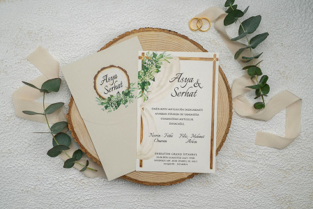 Invitatie de nunta florala alba cu verde - cod 9325 [1]