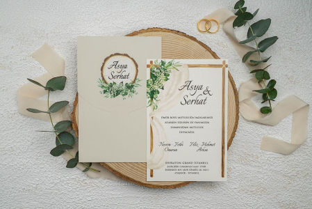 Nunta - Invitatie de nunta florala alba cu verde - cod 9325