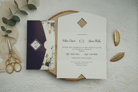 Nunta - Invitatie de nunta florala albastra - cod 9354