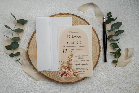Nunta - Invitatie de nunta florala crem - cod 9345