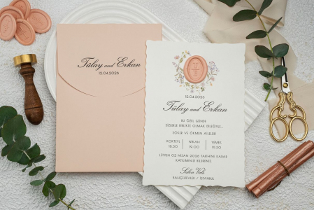 Nunta - Invitatie de nunta florala cu plic roz somon - cod 9322