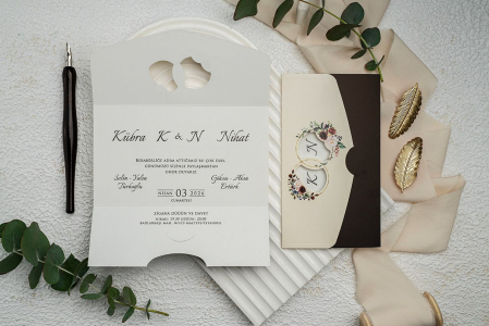 Nunta - Invitatie de nunta florala cu negru - cod 9353
