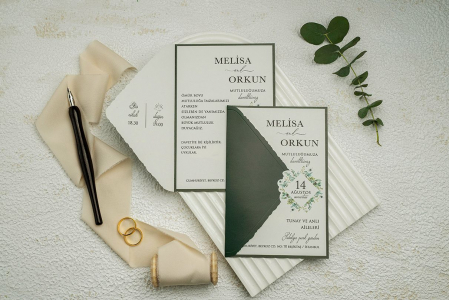 Nunta - Invitatie de nunta florala tip plic verde - cod 9352