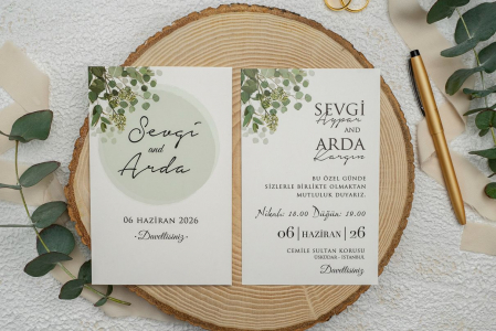 Nunta - Invitatie de nunta florala verde - cod 9302